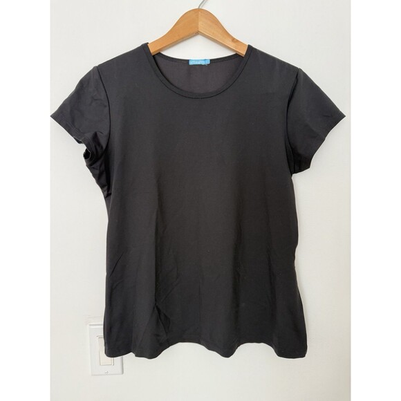 J McLaughlin Women’s L Short Sleeve Tee Black Nylon Spandex Stretchy Shirt Top - Picture 1 of 7